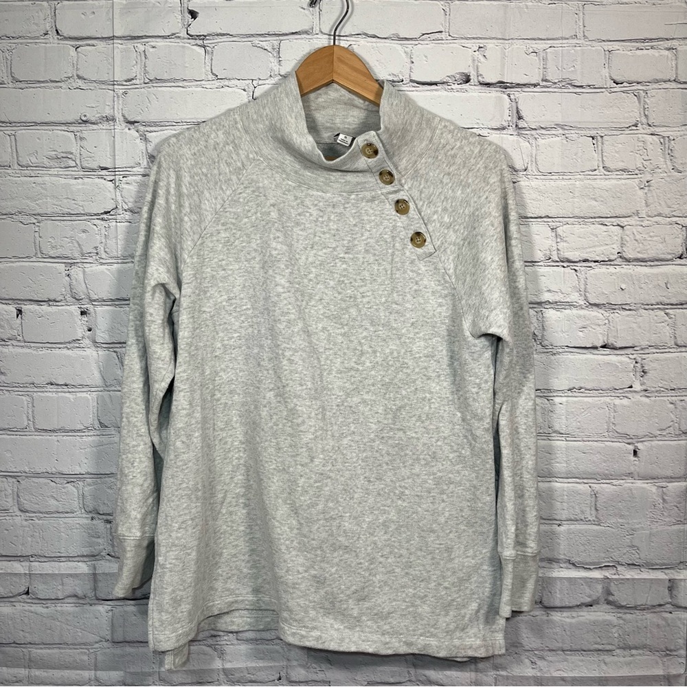 J.Crew Funnel Neck Side Button Sweatshirt Womens Size Small Gray Fleece